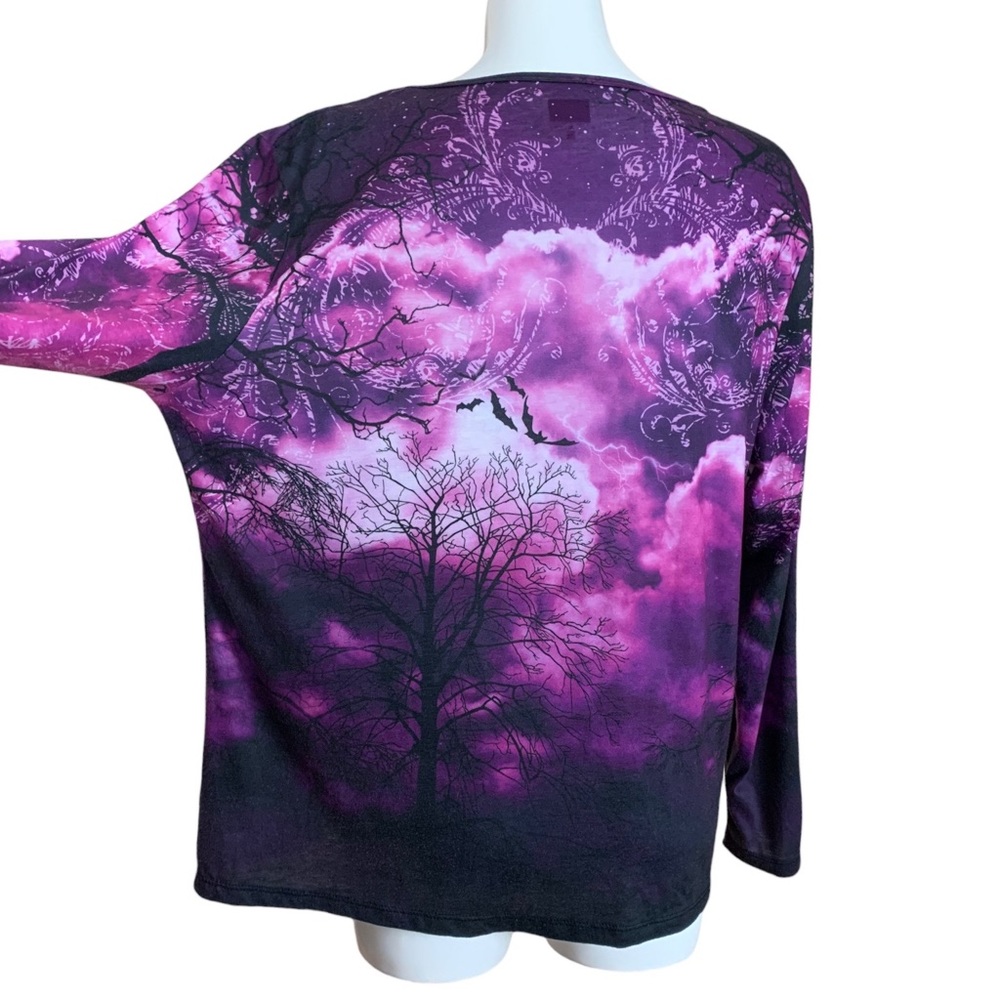 Holiday Traditions Purple Spooky Witch on a Broom Full Moon Long Sleeve Top XL - Picture 6 of 9